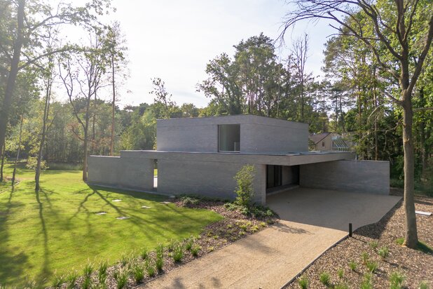 Nouvelle villa moderne avec piscine sur terrain en arrière plan à Keerbergen