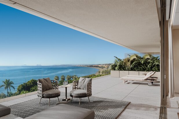 Exceptioneel frontline beach duplex penthouse met panoramisch zeezicht in Tyrian in Estepona