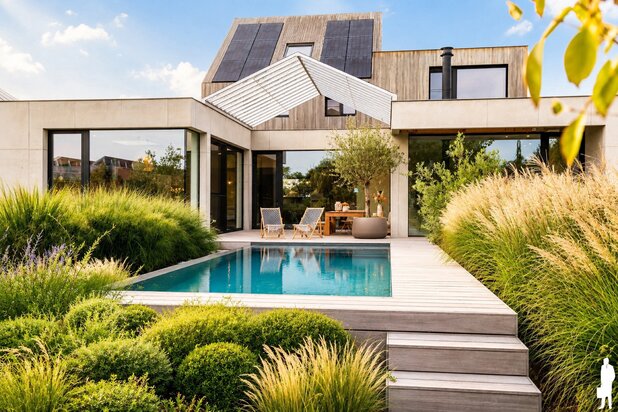 Unieke architectenvilla; af te werken - in groen - op 20 are